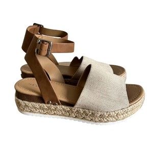 Soda Topic Natural Open Toe Ankle Strap Espadrilles Platform Sandal Sz. 11